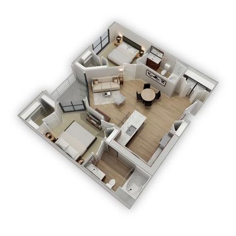 Floor plan for 2 beds, 2 baths, 884 sqft