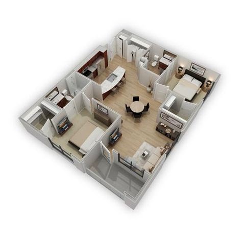 Floor plan for 2 beds, 2 baths, 979 sqft