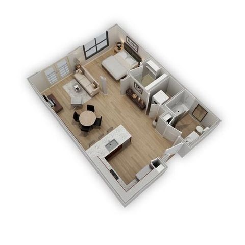 Floor plan for studio, 1 bath, 628 sqft