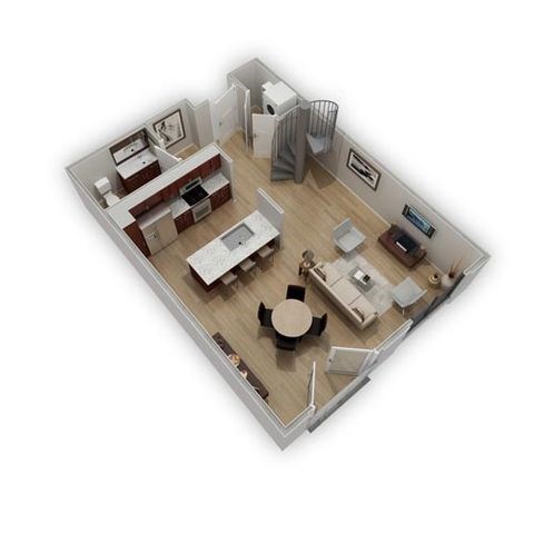 Floor plan for 1 bed, 1 bath, 988 sqft