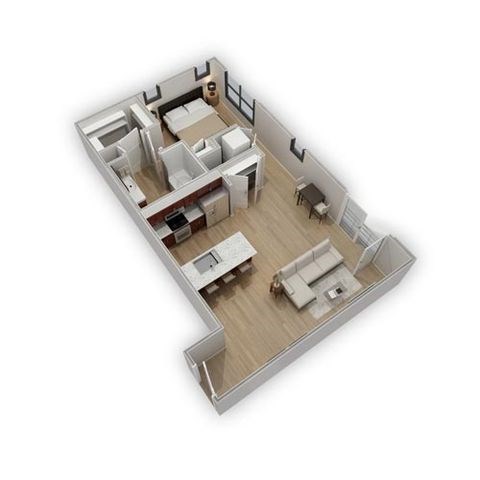 Floor plan for studio, 1 bath, 702 sqft
