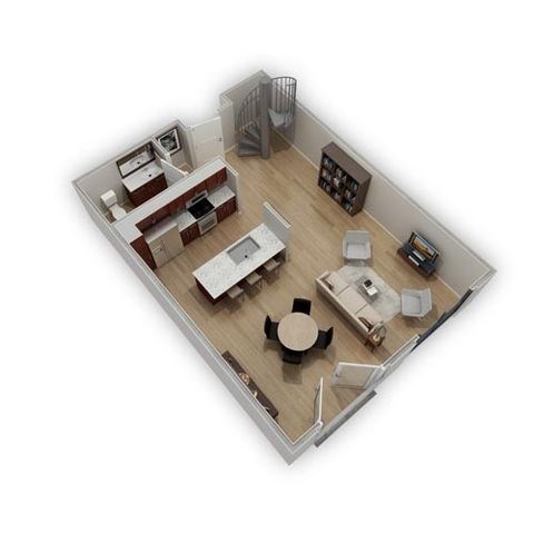 Floor plan for 1 bed, 1 bath, 1129 sqft