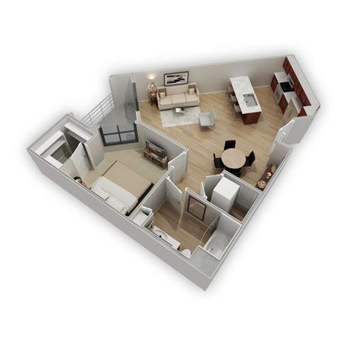 Floor plan for 1 bed, 1 bath, 802 sqft