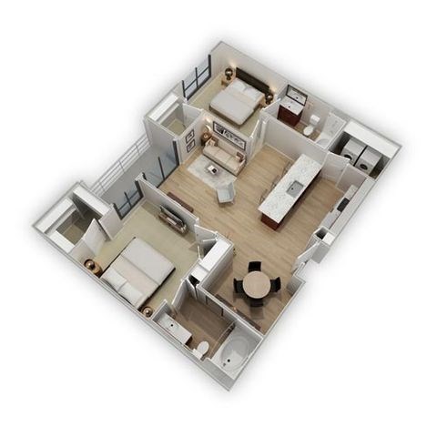 Floor plan for 2 beds, 2 baths, 982 sqft
