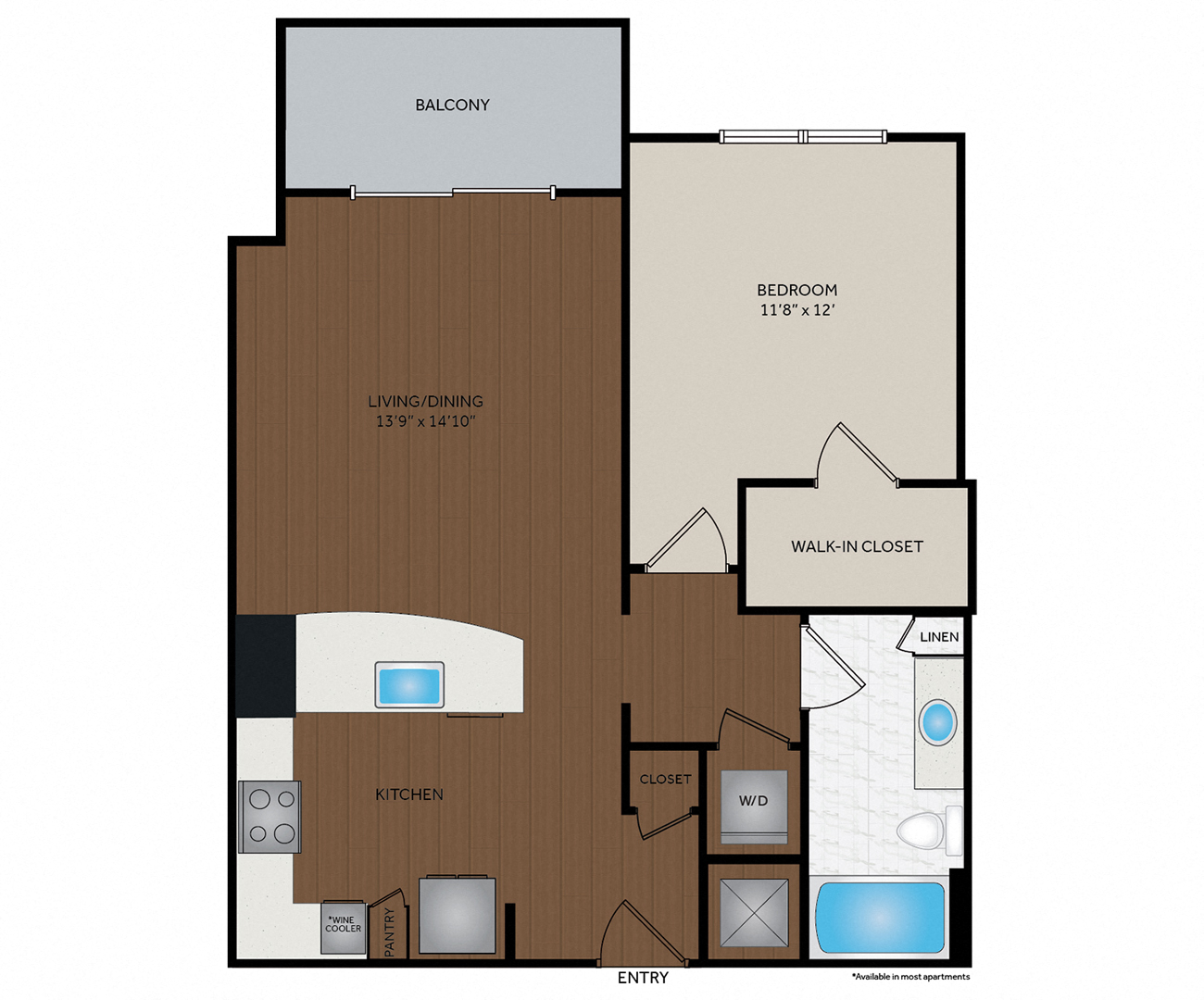 Floor plan for 1 bed, 1 bath, 776 sqft