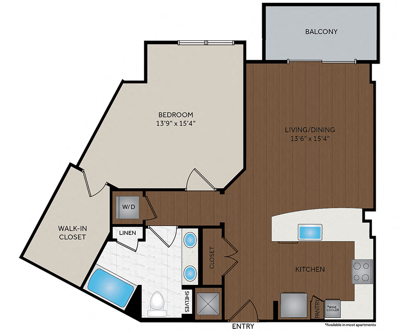 Floor plan for 1 bed, 1 bath, 920 sqft