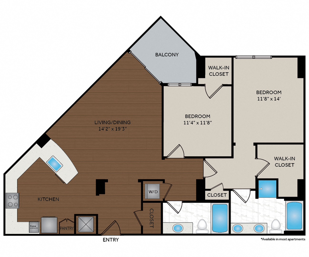 Floor plan for 2 beds, 2 baths, 1289 sqft