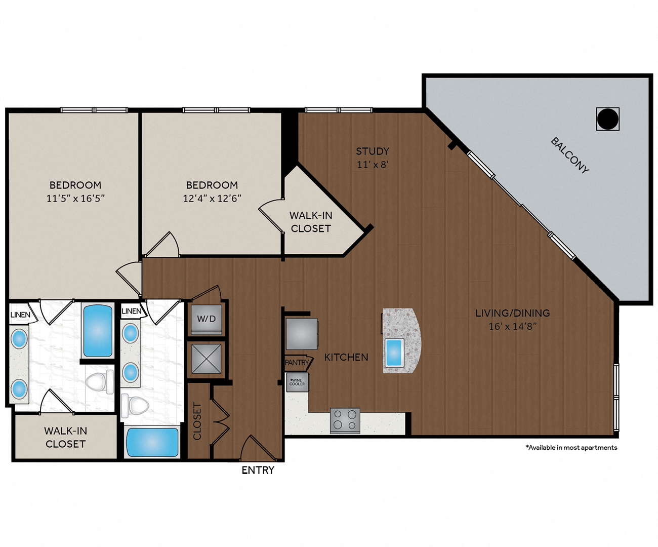 Floor plan for 2 beds, 2 baths, 1498 sqft