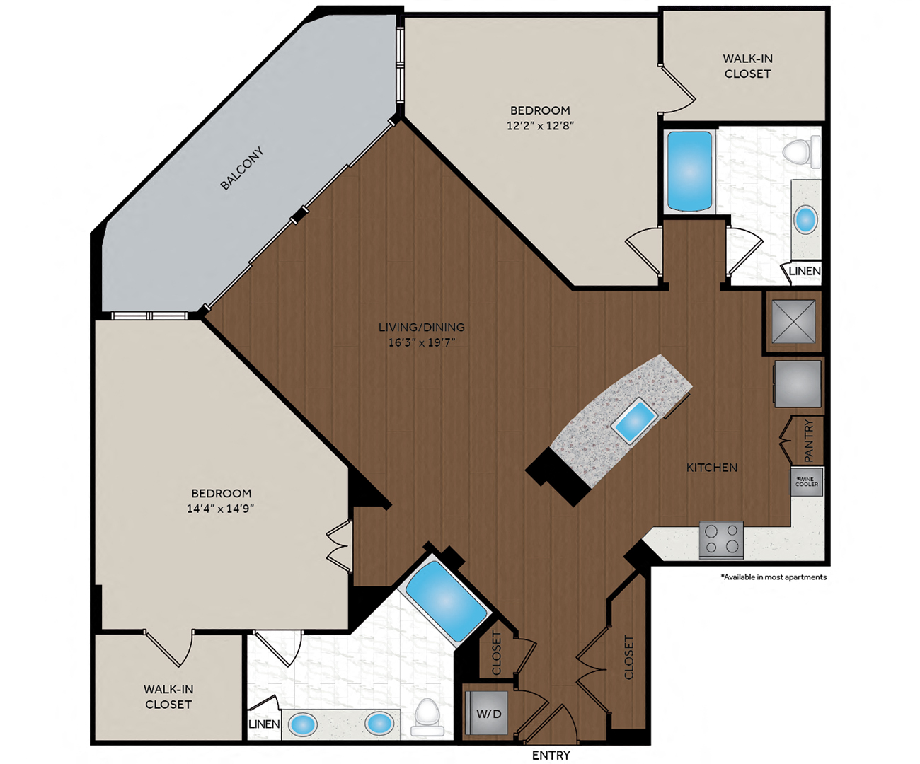 Floor plan for 2 beds, 2 baths, 1514 sqft