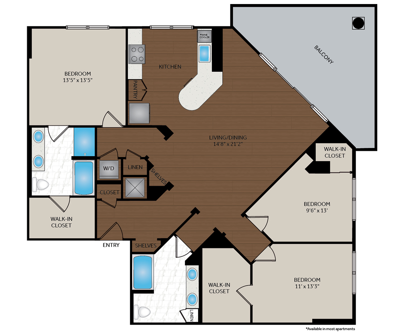 Floor plan for 3 beds, 2 baths, 1599 sqft
