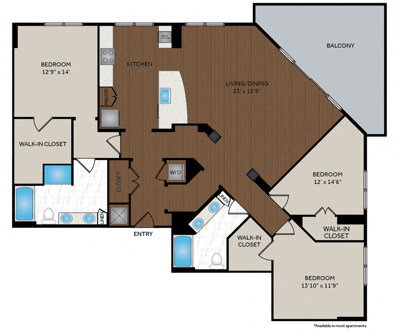 Floor plan for 3 beds, 2 baths, 1884 sqft