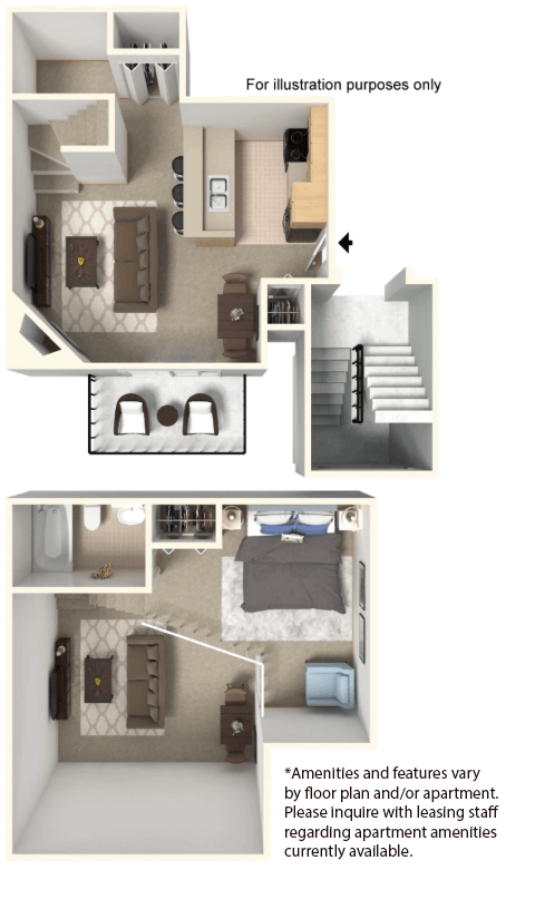 Floor plan for 1 bed, 1 bath, 650 sqft