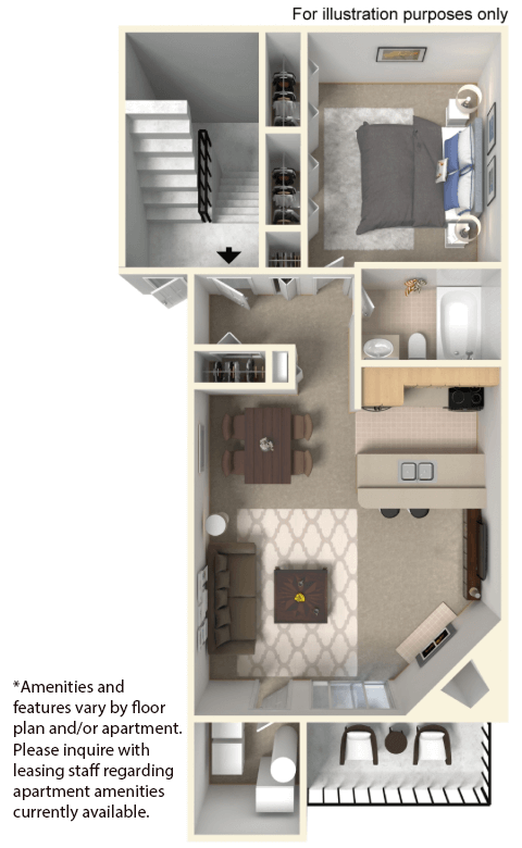 Floor plan for 1 bed, 1 bath, 800 sqft