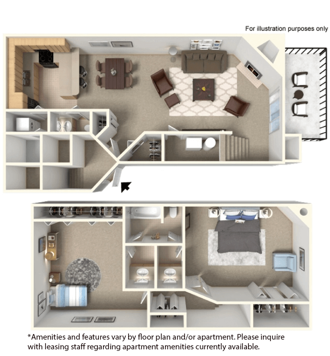 Floor plan for 2 beds, 1.5 baths, 1250 sqft