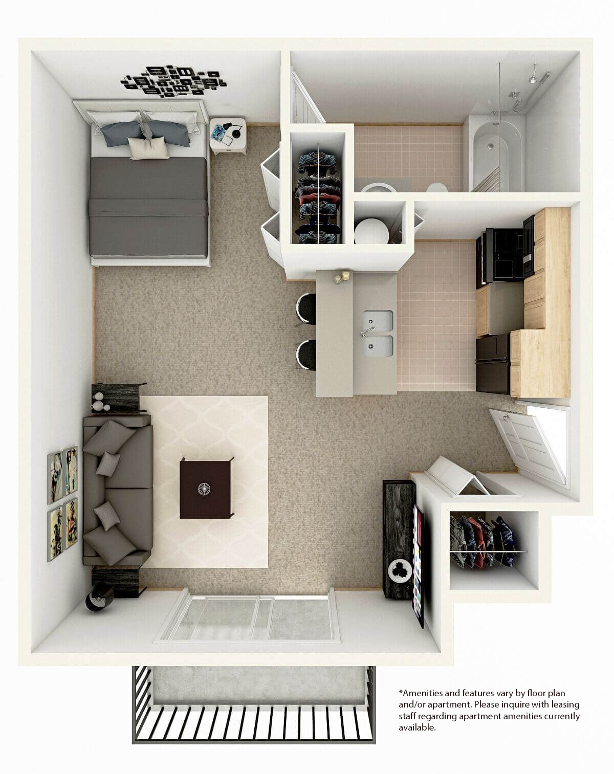 Floor plan for studio, 1 bath, 450 sqft