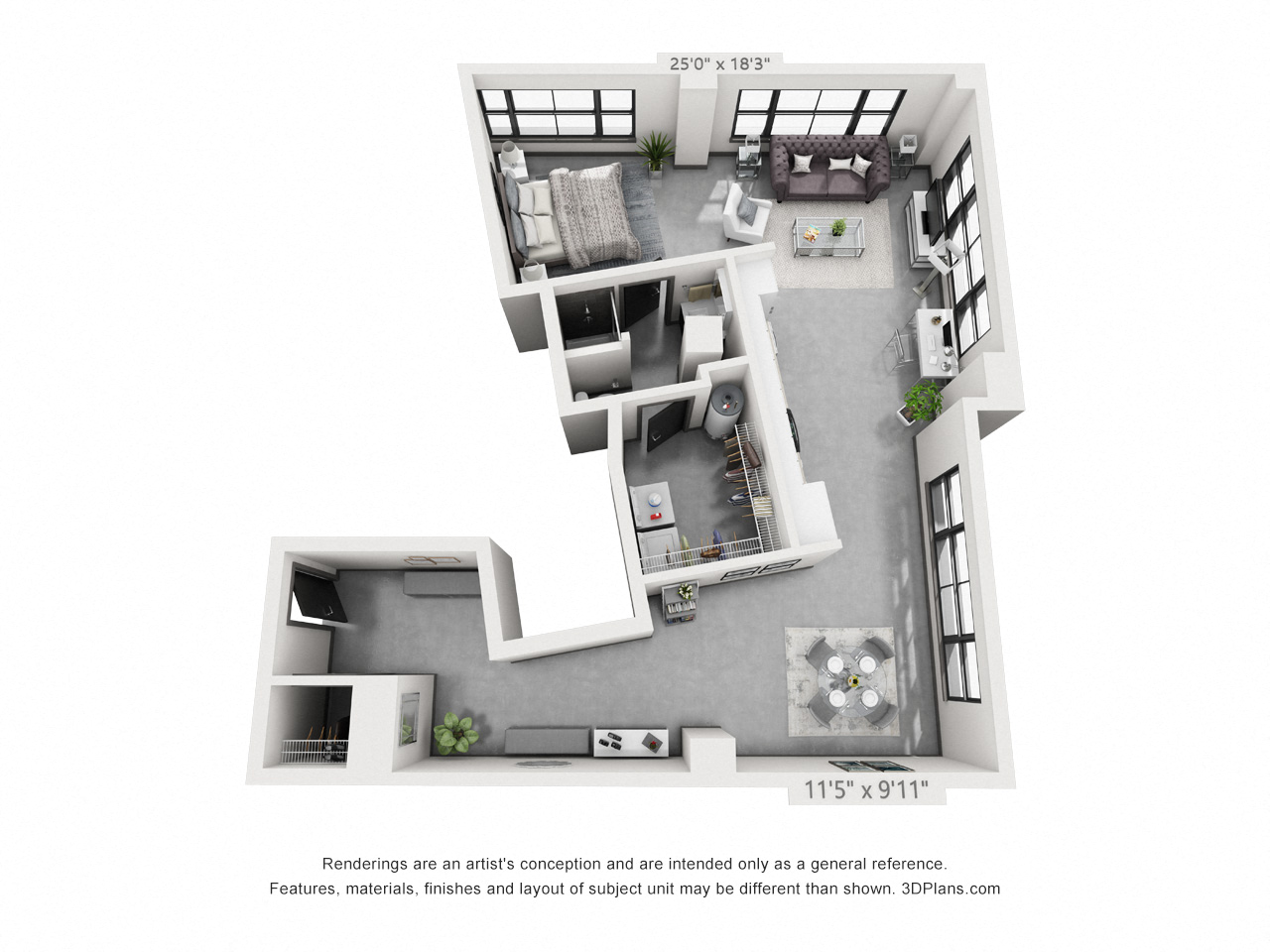 Floor plan for 1 bed, 1 bath, 1008 sqft