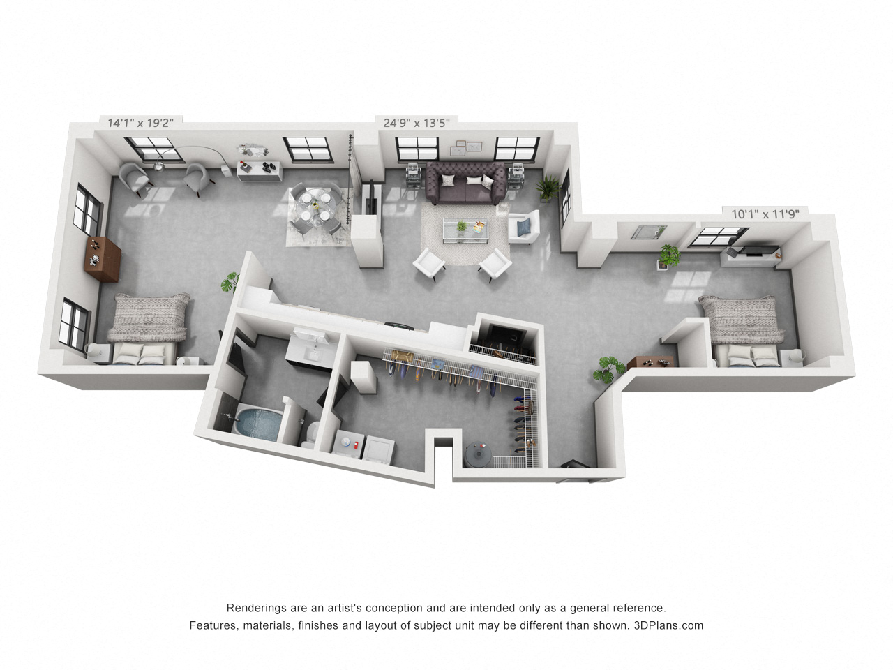 Floor plan for 1 bed, 1 bath, 1321 sqft