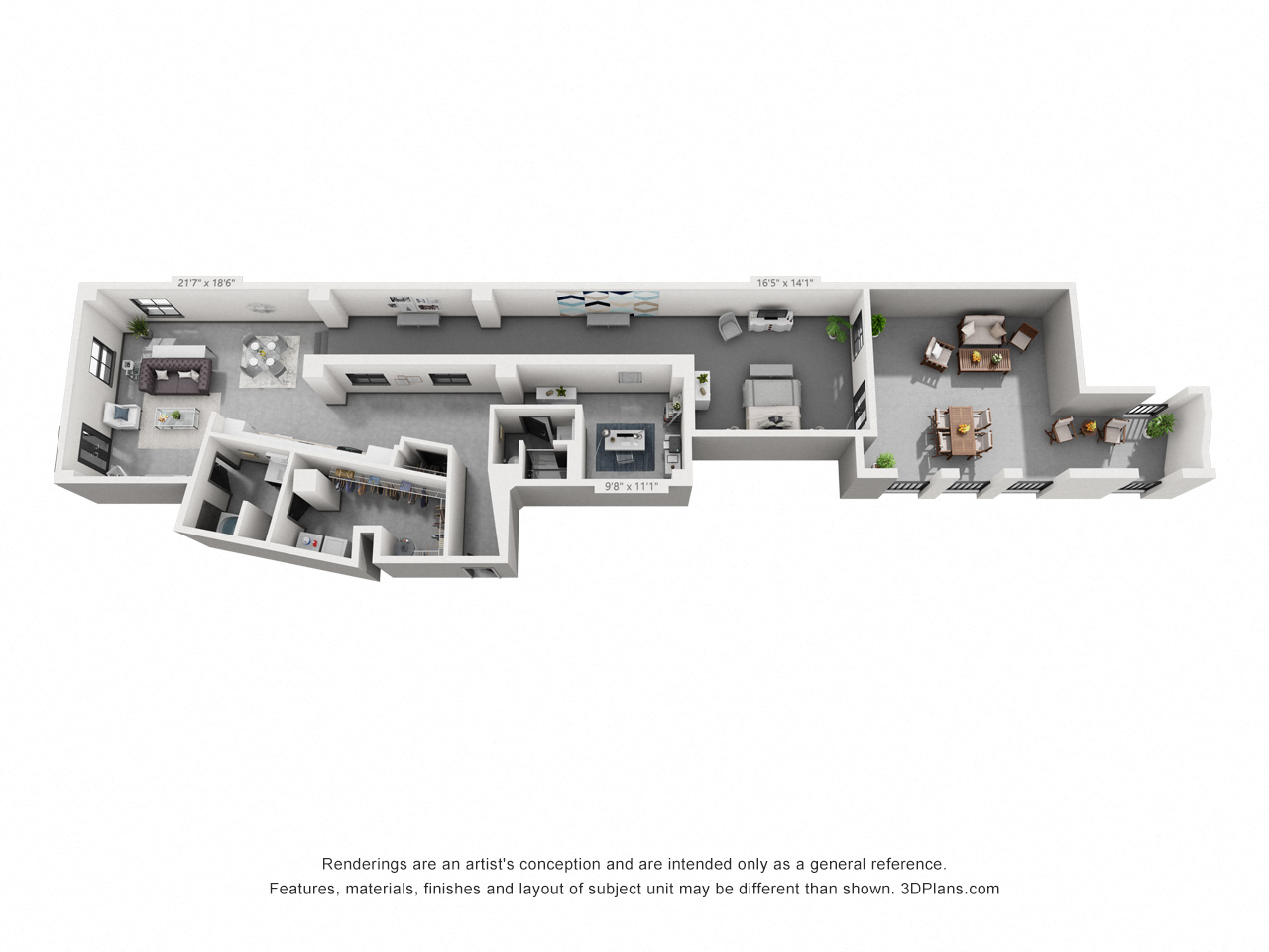 Floor plan for 1 bed, 1.5 baths, 1756 sqft
