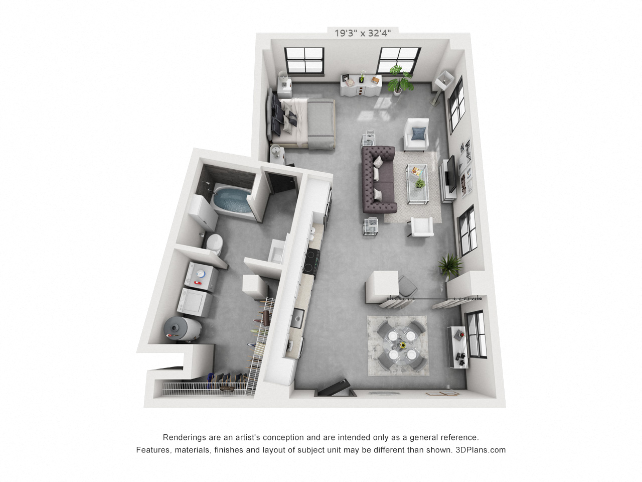 Floor plan for 1 bed, 1 bath, 821 sqft