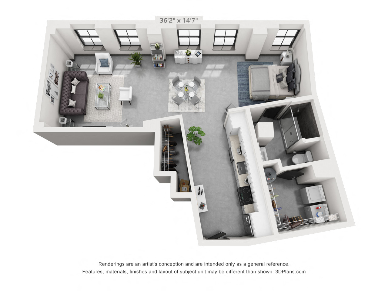 Floor plan for 1 bed, 1 bath, 908 sqft