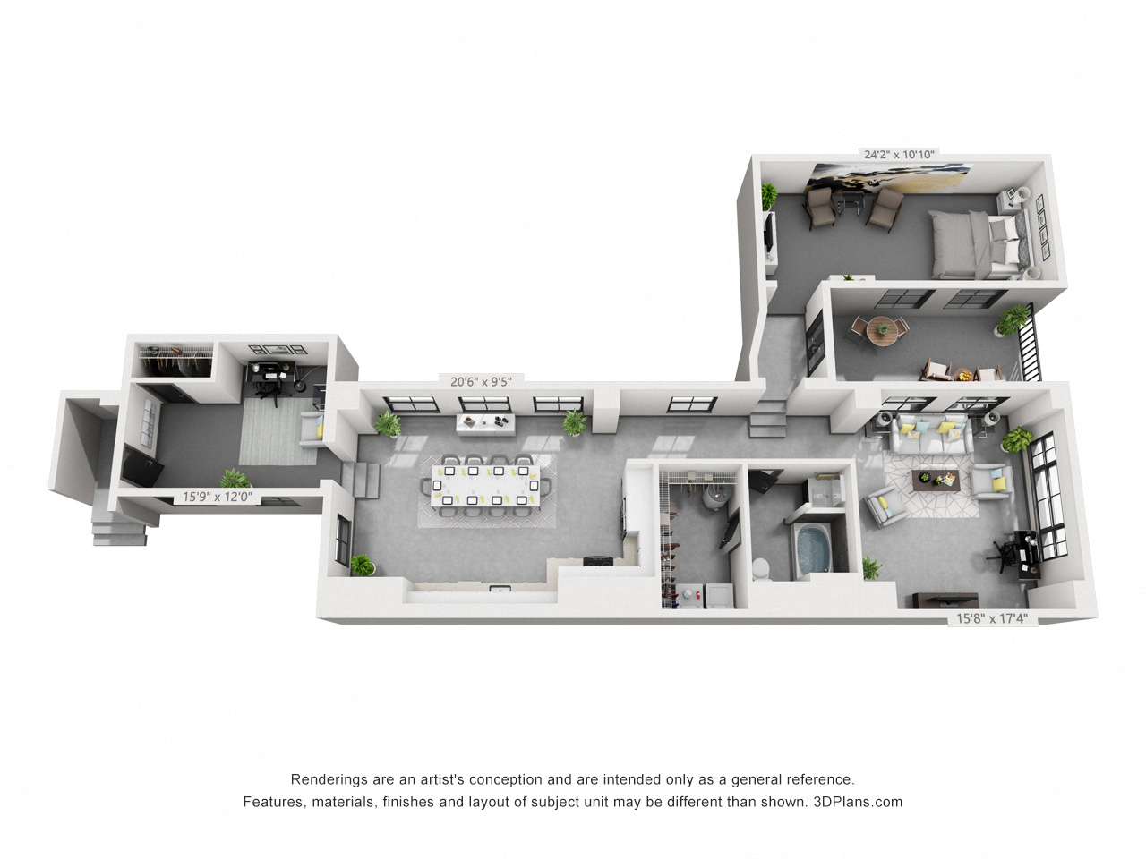 Floor plan for 2 beds, 1 bath, 1570 sqft
