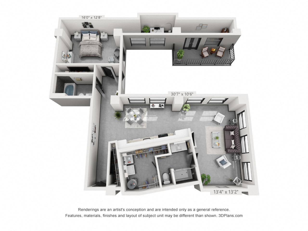 Floor plan for 2 beds, 2 baths, 1330 sqft