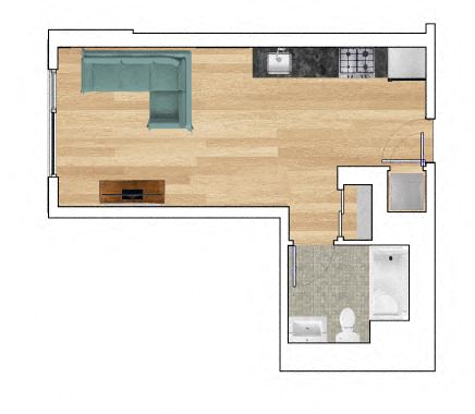 Floor plan for studio, 1 bath, 350 sqft