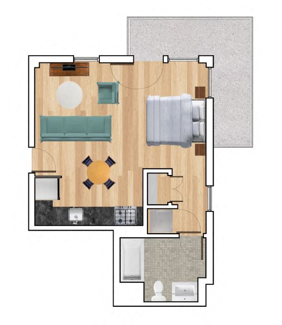 Floor plan for studio, 1 bath, 473 sqft
