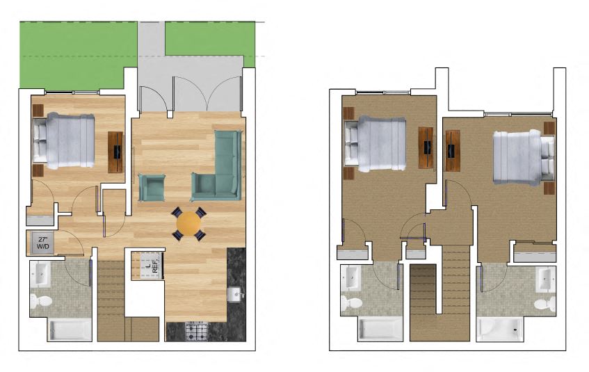 Floor plan for 3 beds, 3 baths, 1163 sqft