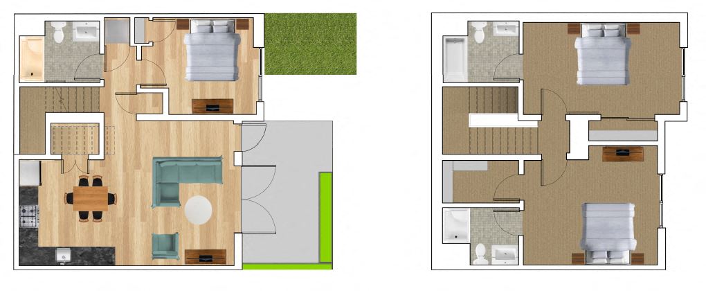 Floor plan for 3 beds, 3 baths, 1235 sqft
