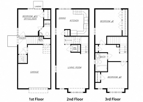 Floor plan for 3 beds, 2 baths, 1251 sqft