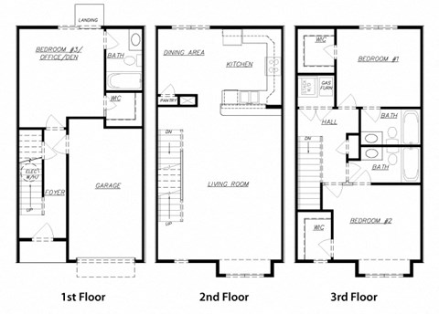 Floor plan for 3 beds, 3 baths, 1561 sqft