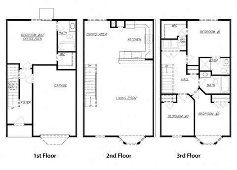Floor plan for 4 beds, 3 baths, 1717 sqft
