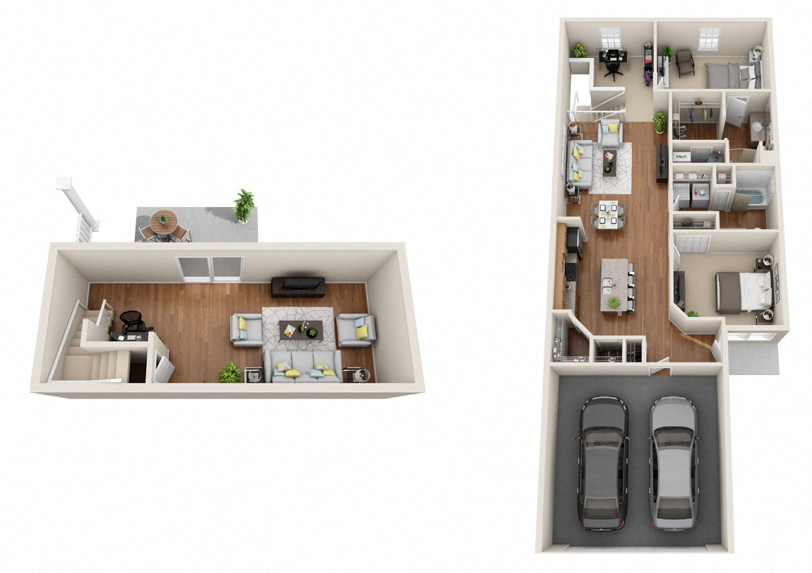 Floor plan for 2 beds, 2 baths, 1587 sqft
