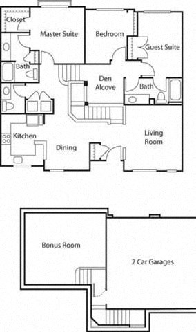 Floor plan for 3 beds, 2.5 baths, 1676 sqft