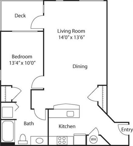 Floor plan for 1 bed, 1 bath, 792 sqft