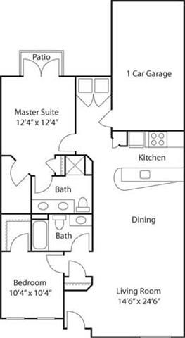 Floor plan for 2 beds, 2 baths, 1120 sqft