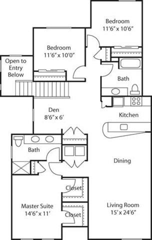 Floor plan for 3 beds, 2 baths, 1505 sqft