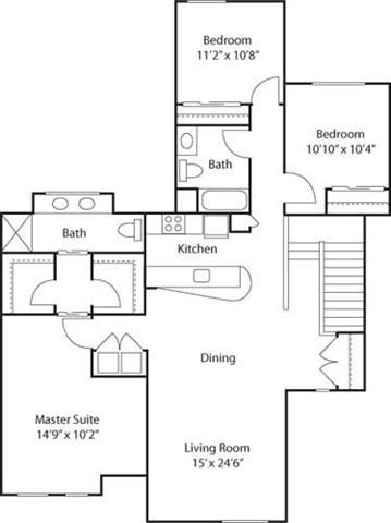 Floor plan for 3 beds, 2 baths, 1509 sqft