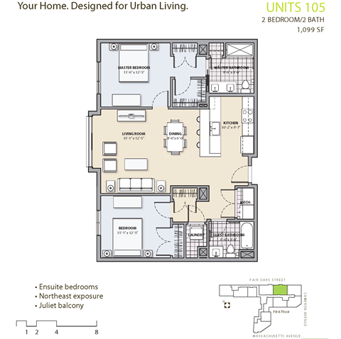 Floor plan for 2 beds, 2 baths, 1184 sqft