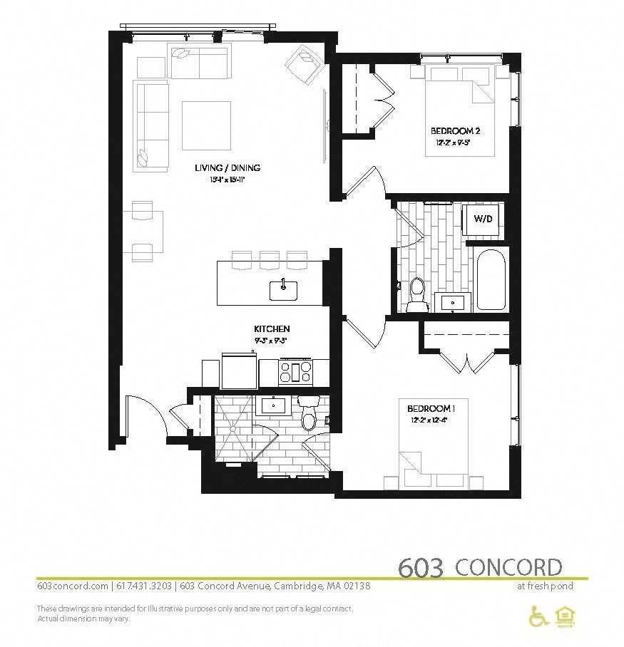 Floor plan for 2 beds, 2 baths, 946 sqft