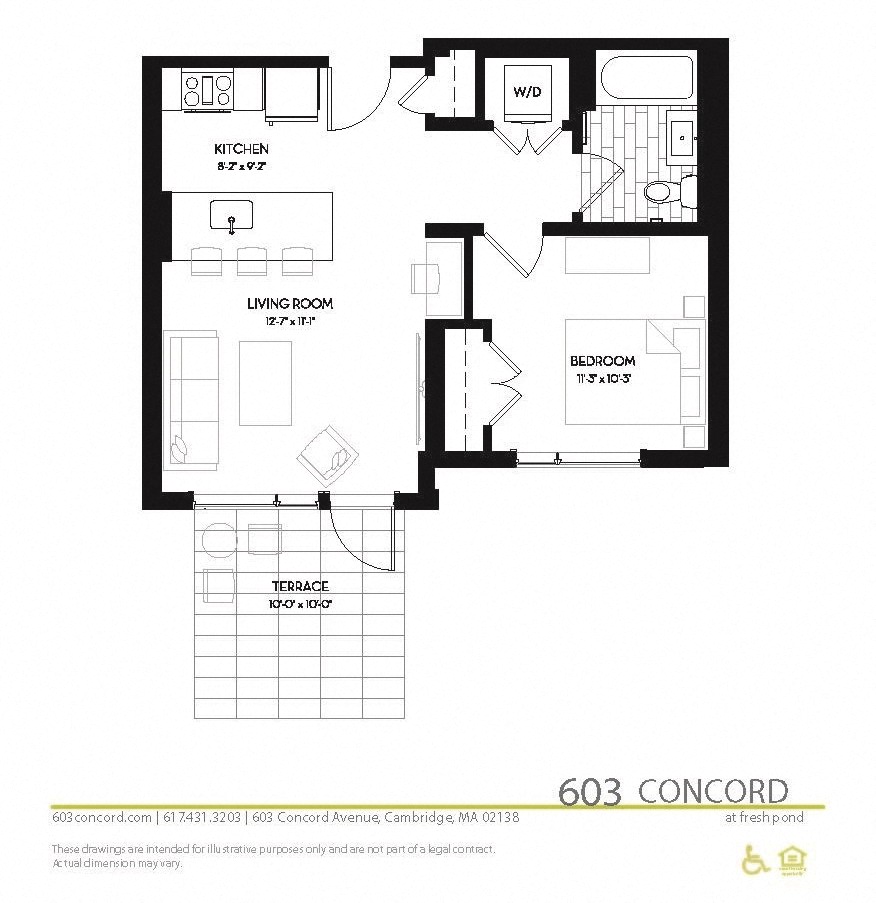 Floor plan for 1 bed, 1 bath, 813 sqft