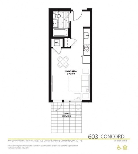 Floor plan for studio, 1 bath, 401 sqft