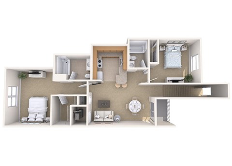 Floor plan for 2 beds, 2 baths, 921 sqft