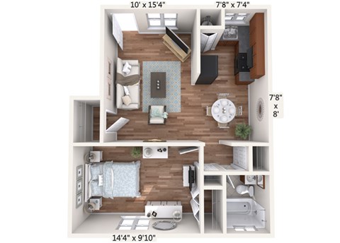 Floor plan for 1 bed, 1 bath, 548 sqft