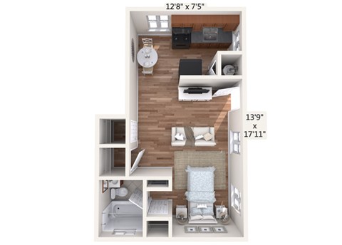 Floor plan for studio, 1 bath, 394 sqft