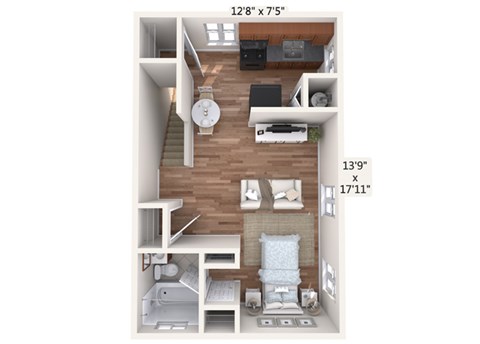 Floor plan for studio, 1 bath, 436 sqft