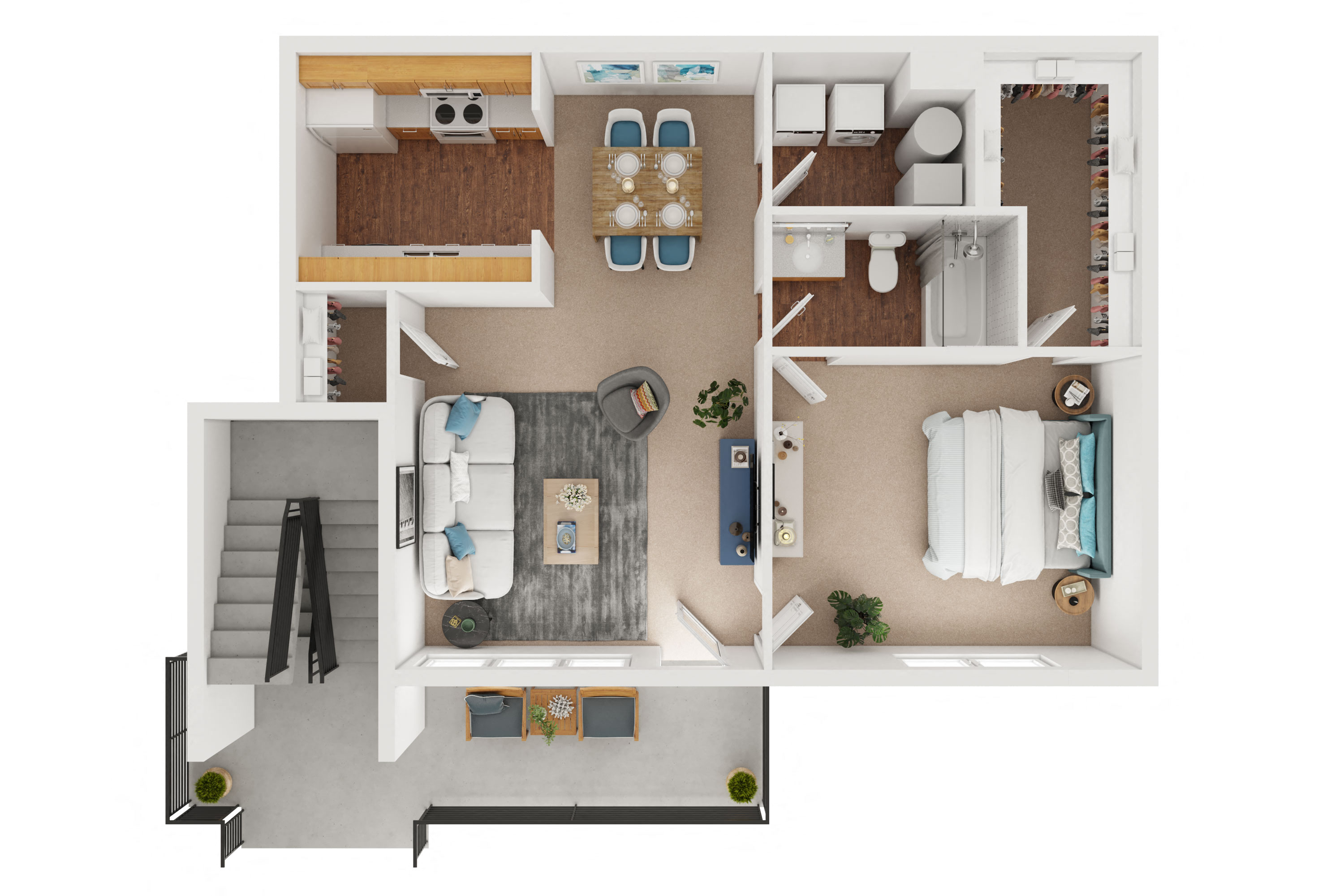 Floor plan for 1 bed, 1 bath, 840 sqft