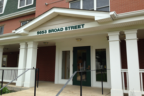 Pittsburgh apartment for rent - the entrance to 865 broad street in front of a brick building