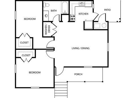 Floor plan for 2 beds, 1 bath, 1261 sqft